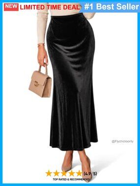 Womens Velvet Maxi Skirt High Waisted A-Line Long Skirt